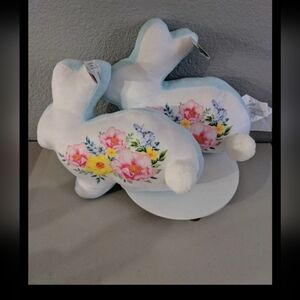 Easter Bunny Cottontail Decorative Pillows Floral Pastel Blue Pink Cottage Core